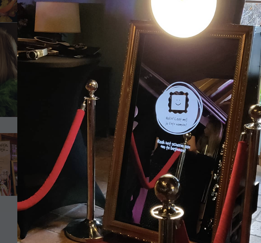 Mirrorbooth close-up met interactief touchscreen en rode loper